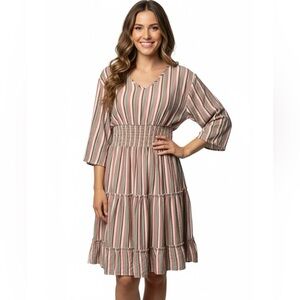 Boutique AndTheWhy Pink Vneck Striped Mini Dress Size Large